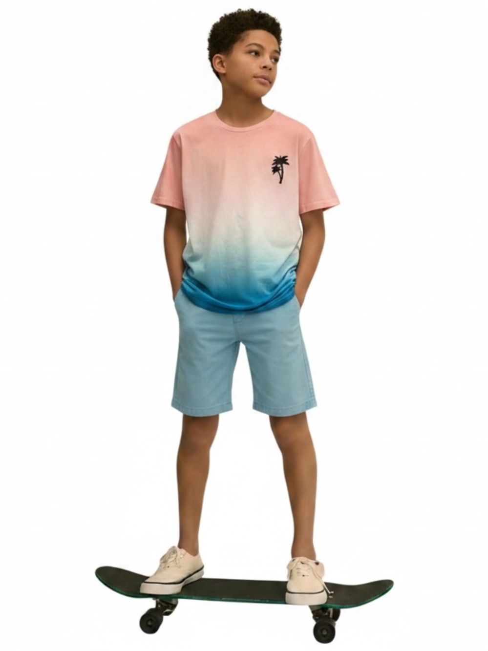 Boys Ombre Coral To Blue Palm Tree Tee• Small